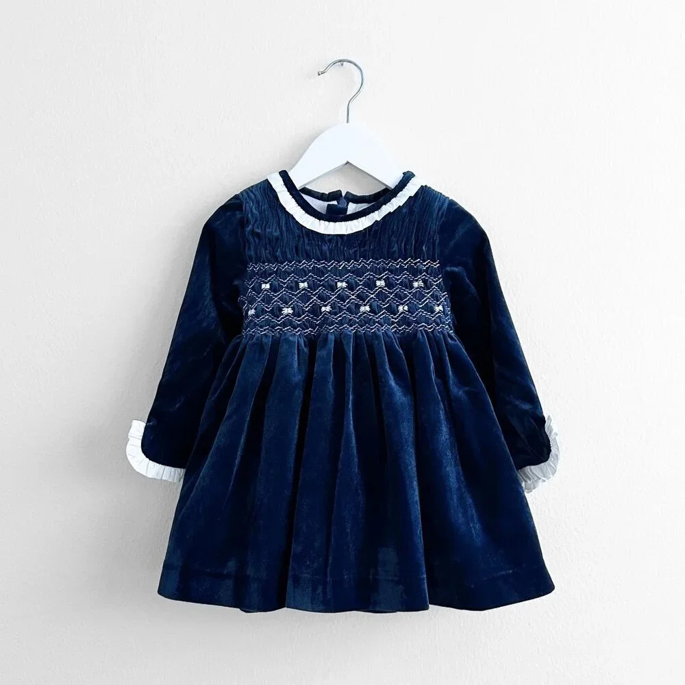 NWT Pretty Girls Smocked Dress Spanish Style Velvet Embroidery Long Sleeve 12M